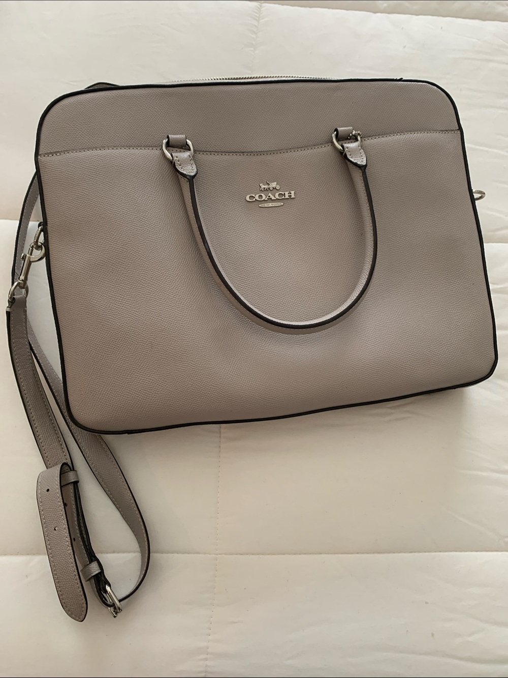 Coach Grey Leather Laptop Tote with Removable Strap
